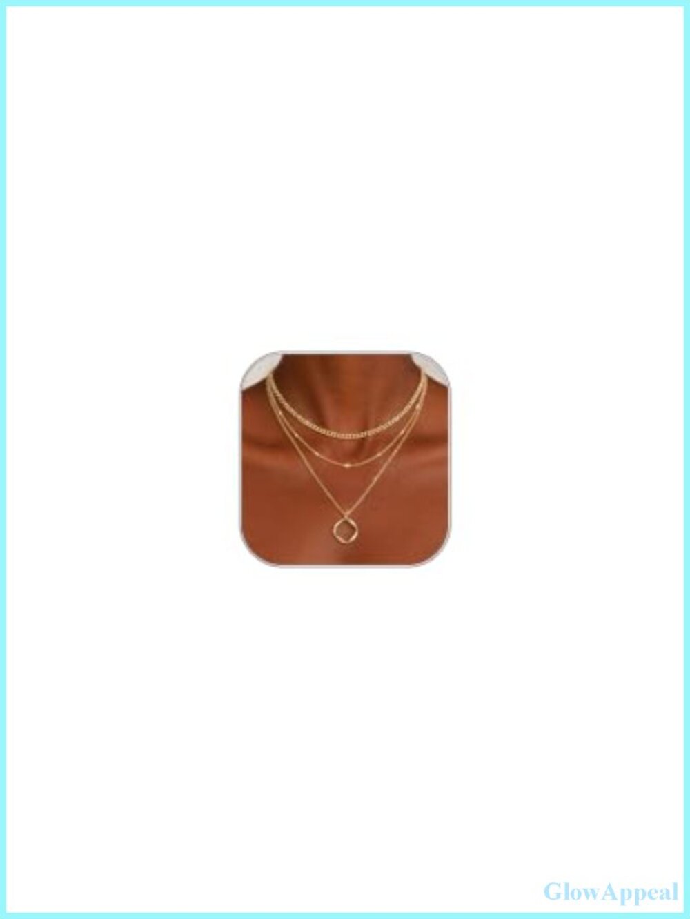 14K Gold Plated Layered Necklace Set - 3 Pc Curb Satellite Chain Circle Pendant